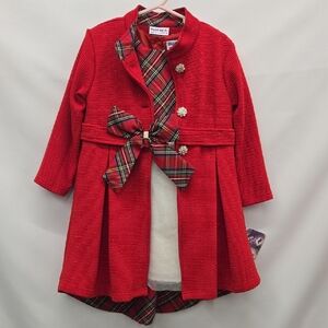 Blueberi Boulevard Girls Holiday Plaid Dress And Coat Set